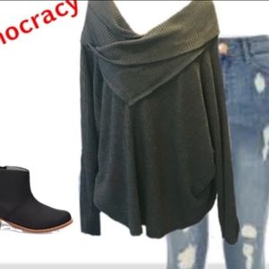 Democracy Waffle Weave Grey Pullover Top 1X